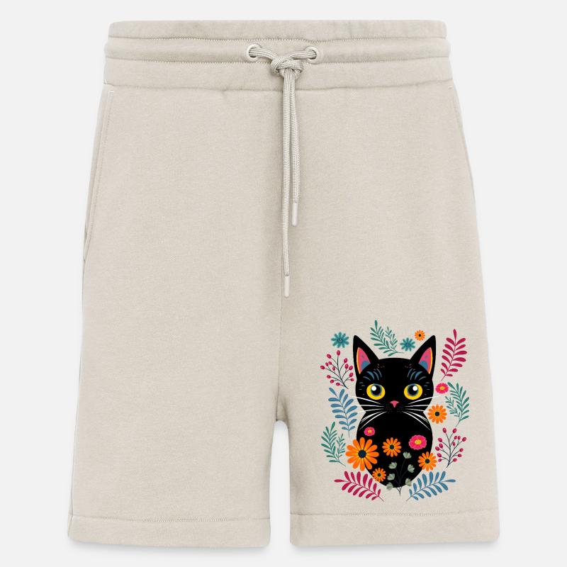 Chat et fleurs sauvages - Short bio décontracté fabriqué en UE - WARM CLAY
