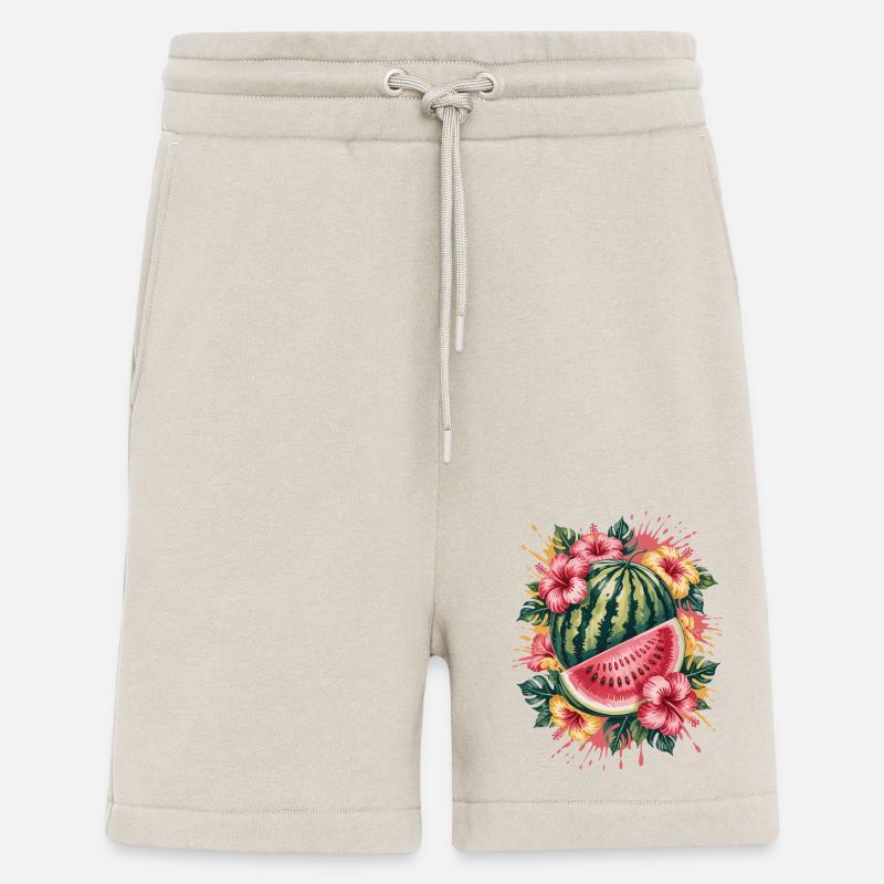 pastèque tropicale hibiscus d’été éclaboussure - Short bio décontracté fabriqué en UE - WARM CLAY