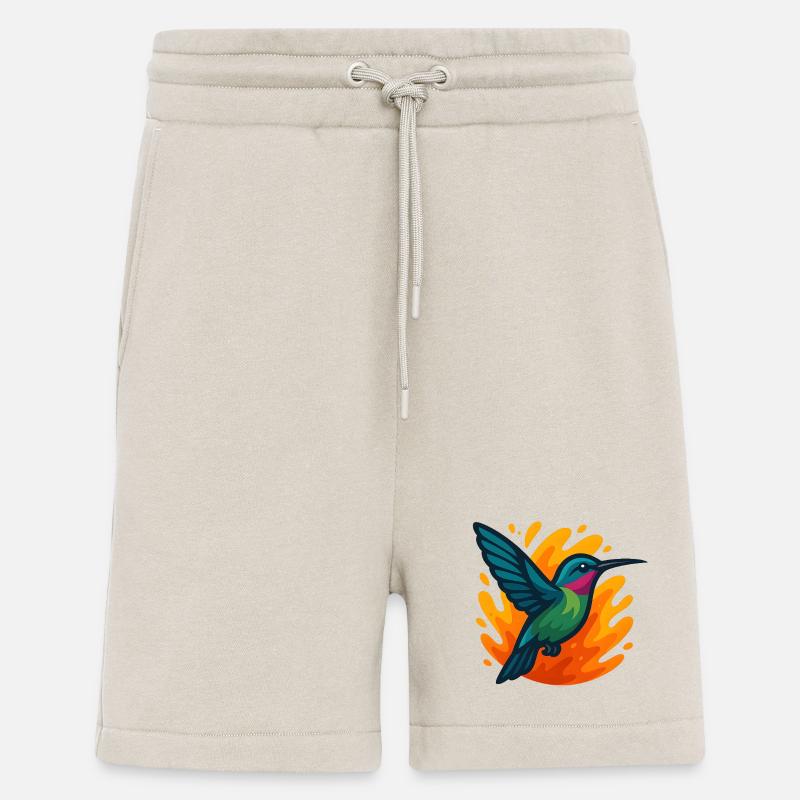 Bunter Kolibri vor flammendem Hintergrund - Shorts - made by SPREAD - WARM CLAY
