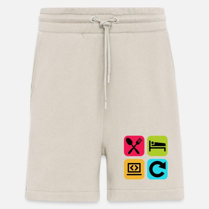 Essen, schlaf, Programm wiederholen, lustiger Zitatcode - Shorts - made by SPREAD - WARM CLAY