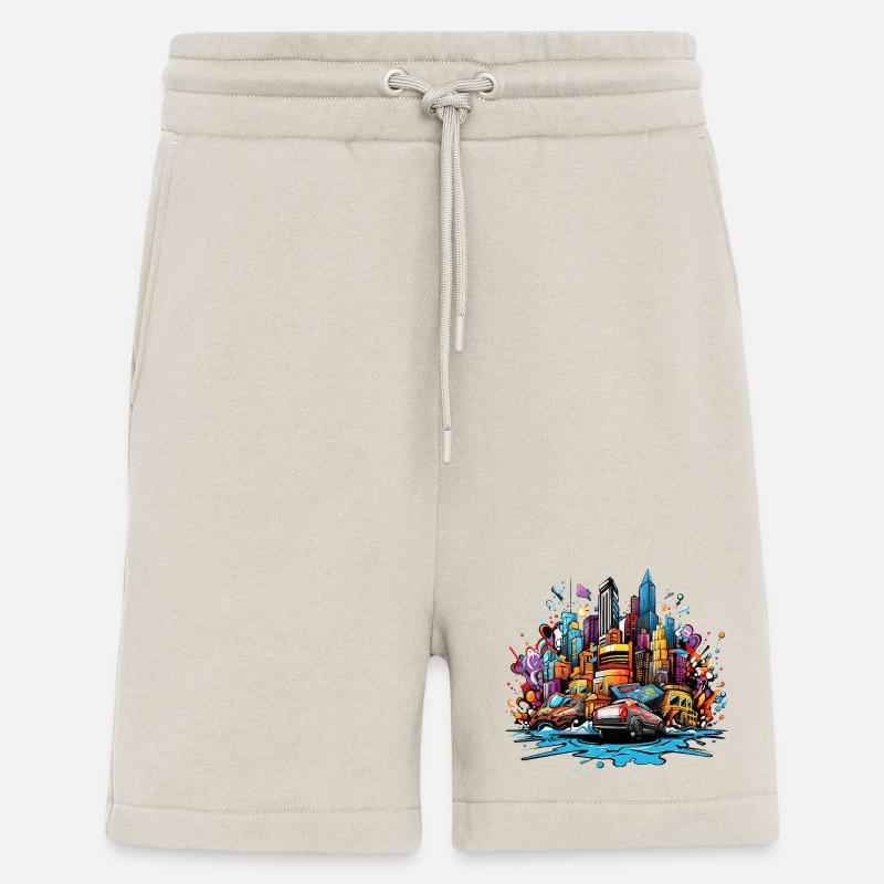 Bunte Stadtsilhouette mit Autos - Shorts - made by SPREAD - WARM CLAY