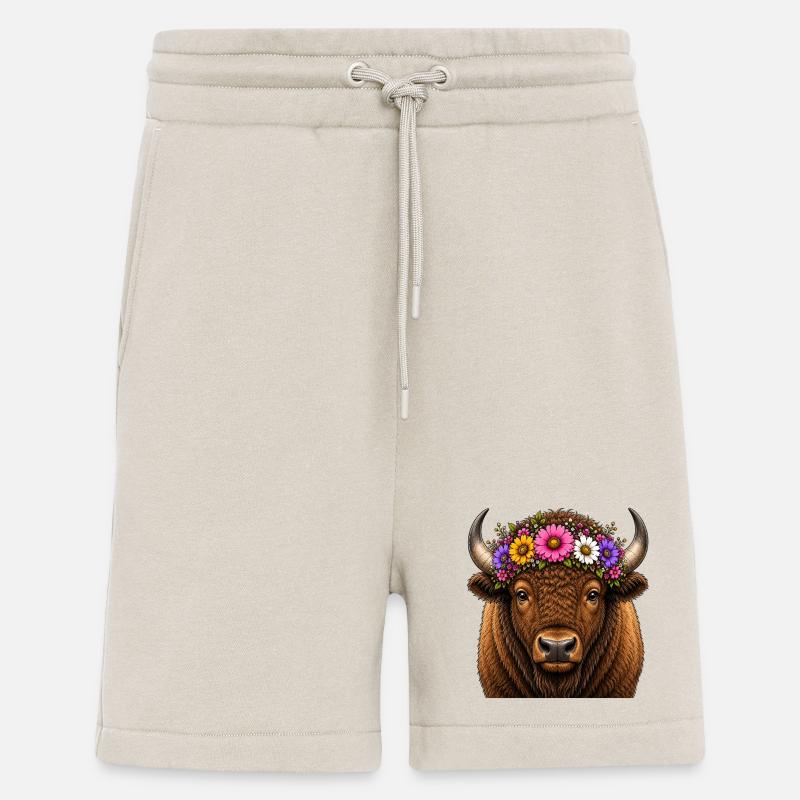 Bison mit Blumenschmuck - Shorts - made by SPREAD - WARM CLAY