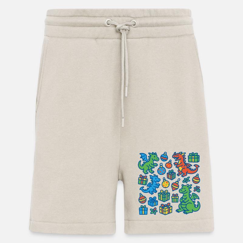 Festive Cartoon Dragon and Gift Pattern - Shorts - made by SPREAD - WARM CLAY
