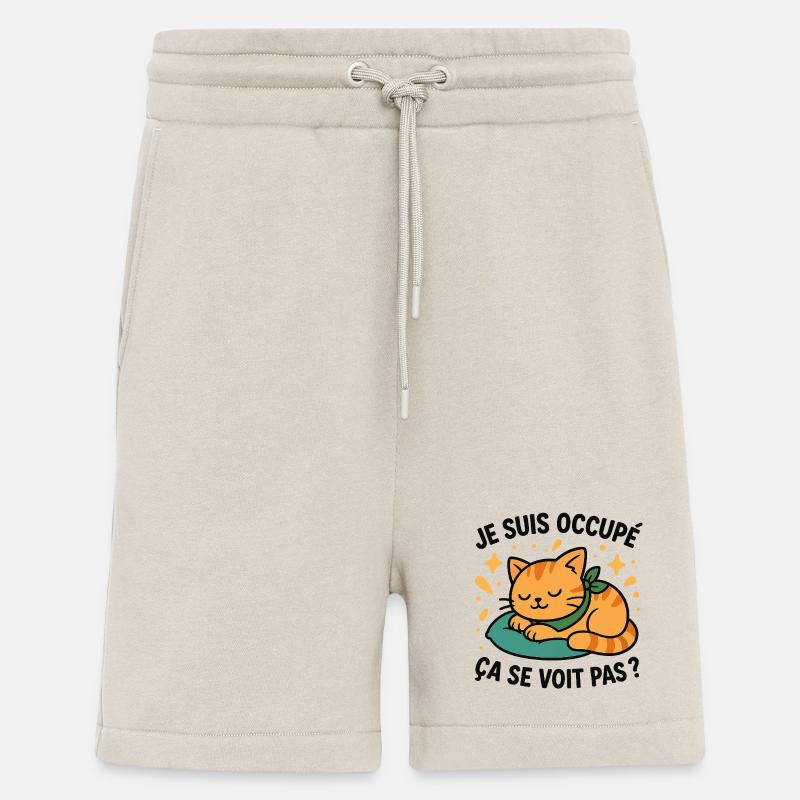 Sleeping Kitten and Ironic Slogan - Shorts - made by SPREAD - WARM CLAY