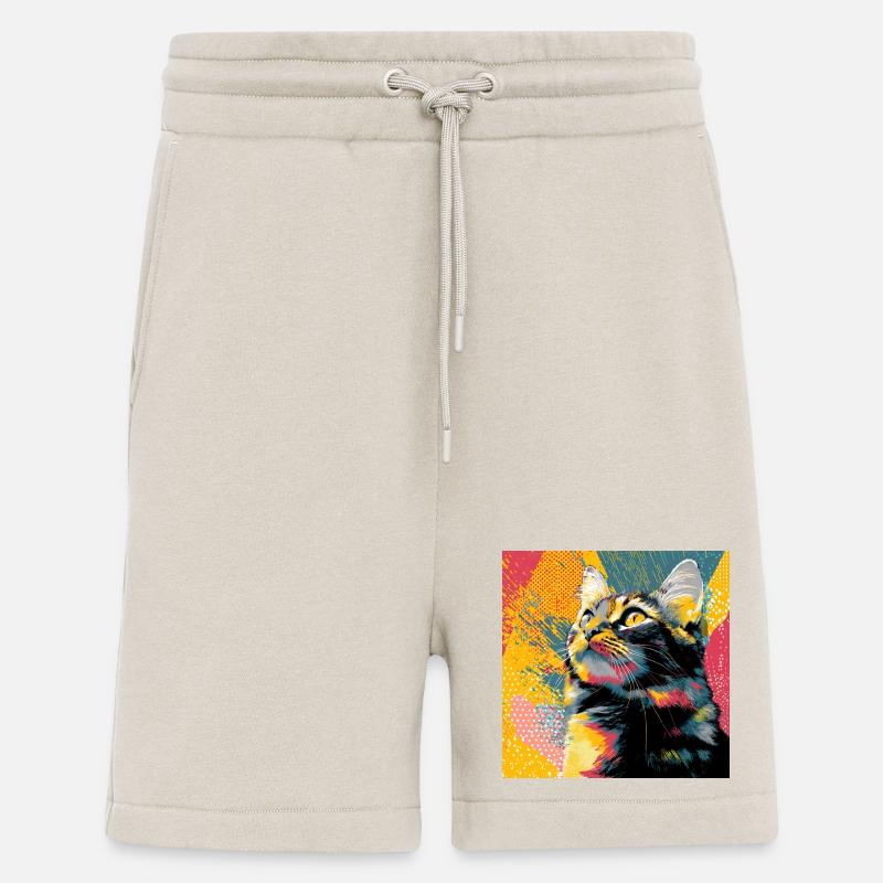 Portrait vif du chat pop - Short bio décontracté fabriqué en UE - WARM CLAY