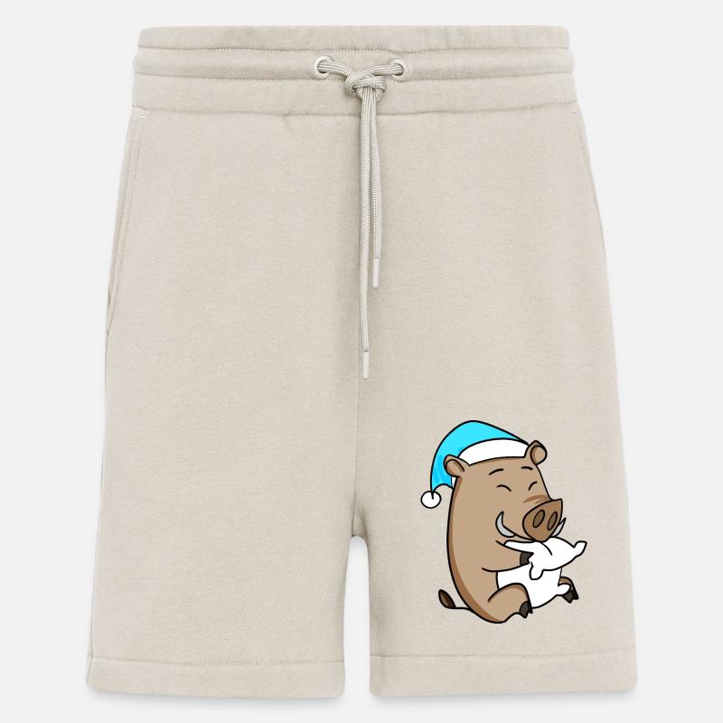 Cinghiale con cuscino e cuffia assonnata - Pantaloncini ecologici casual Made in UE - WARM CLAY