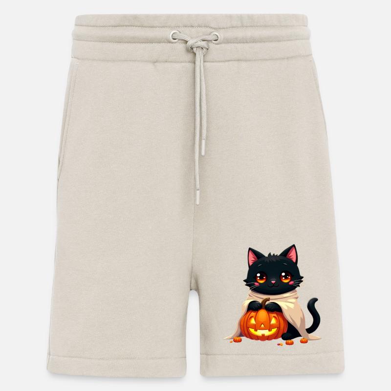 Chat d’Halloween avec citrouille d’Halloween - Short bio décontracté fabriqué en UE - WARM CLAY
