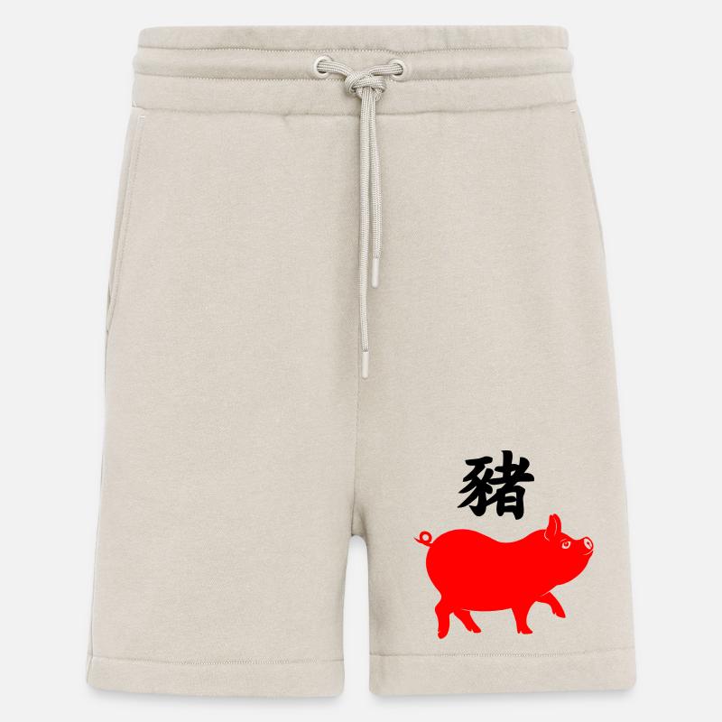 Chinese script with red pig - Shorts - made by SPREAD - WARM CLAY
