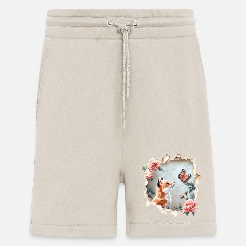 Renard avec papillon - Short bio décontracté fabriqué en UE - WARM CLAY