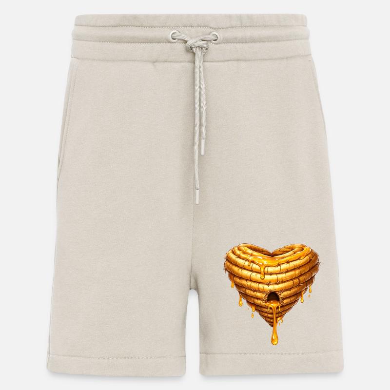 Hjertebikube med honningillustration - Organic relaxed shorts made in EU - WARM CLAY