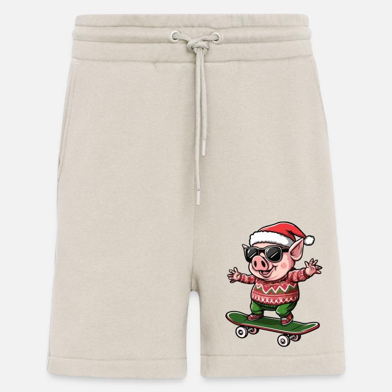 Cochon Noël Drôle - Short bio décontracté fabriqué en UE - WARM CLAY