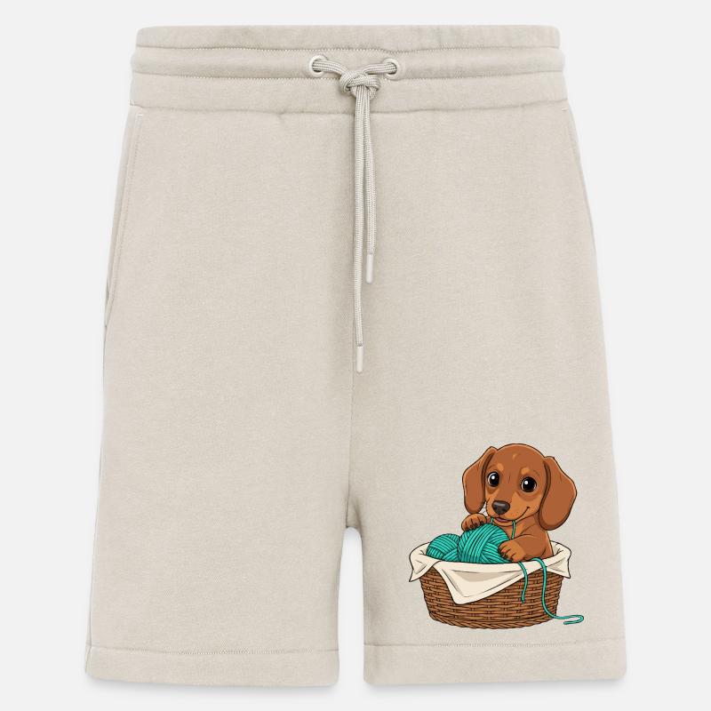 Chiot teckel dans un panier - Short bio décontracté fabriqué en UE - WARM CLAY