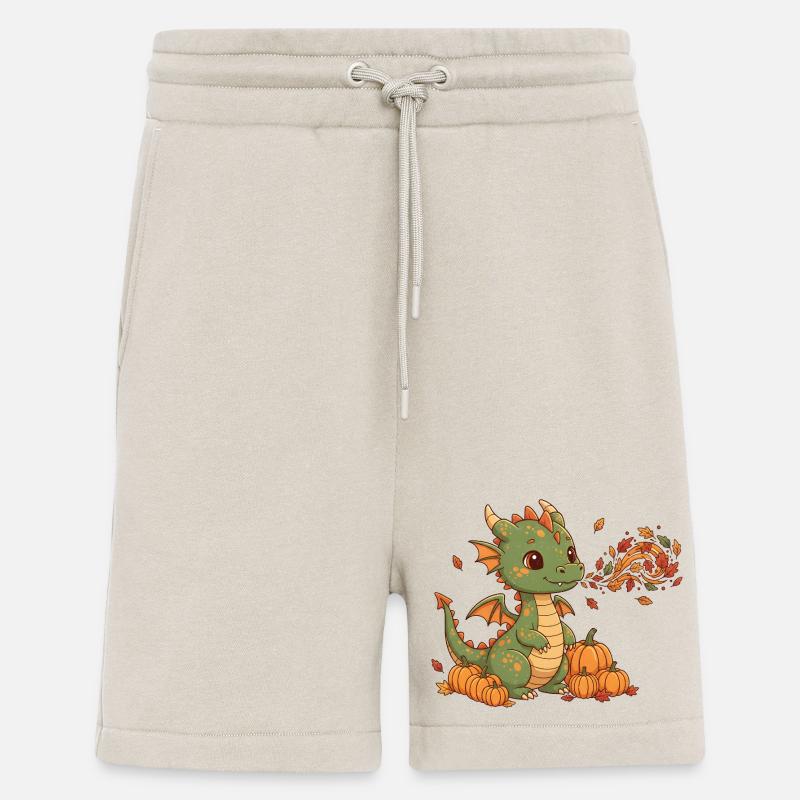 Dragon d’automne avec citrouilles - Short bio décontracté fabriqué en UE - WARM CLAY