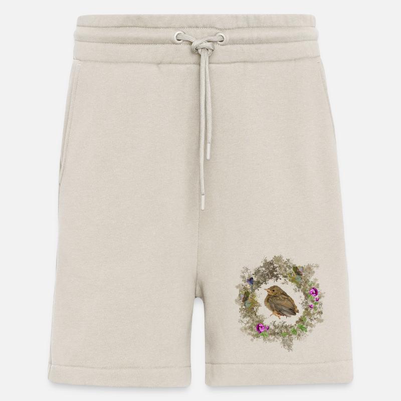 Rotkehlchen mit zarten Blüten und Bläulingen - Shorts - made by SPREAD - WARM CLAY