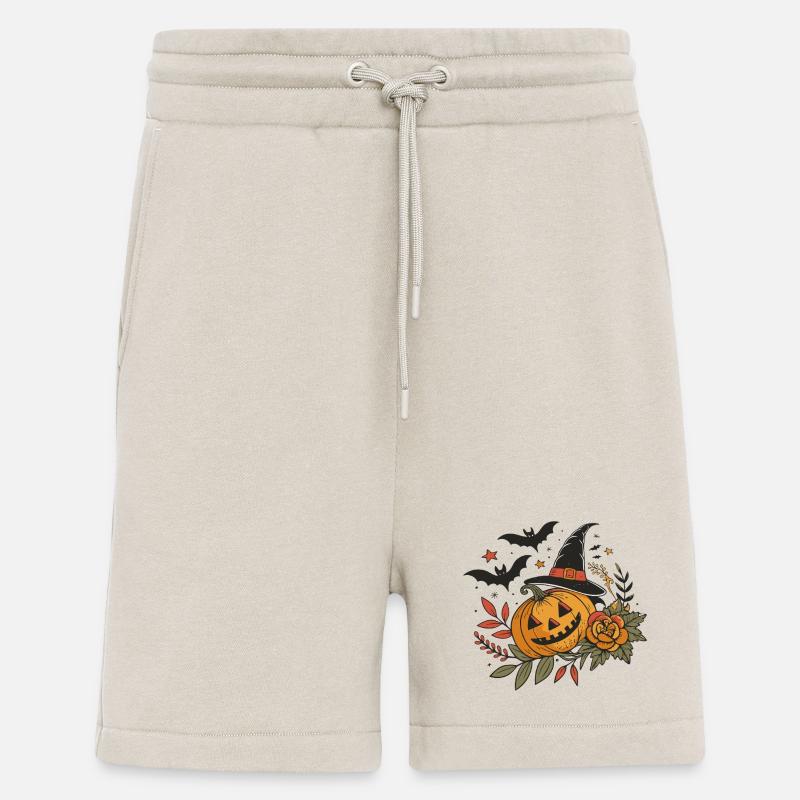 Citrouille Halloween Sorcière et Fleurs - Short bio décontracté fabriqué en UE - WARM CLAY
