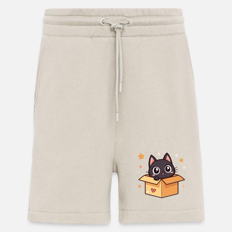 Chat noir mignon dans une boîte - Short bio décontracté fabriqué en UE - WARM CLAY
