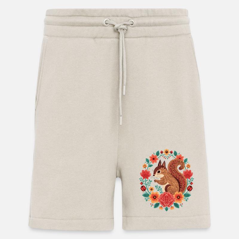 Écureuil dans le cercle de fleurs - Short bio décontracté fabriqué en UE - WARM CLAY