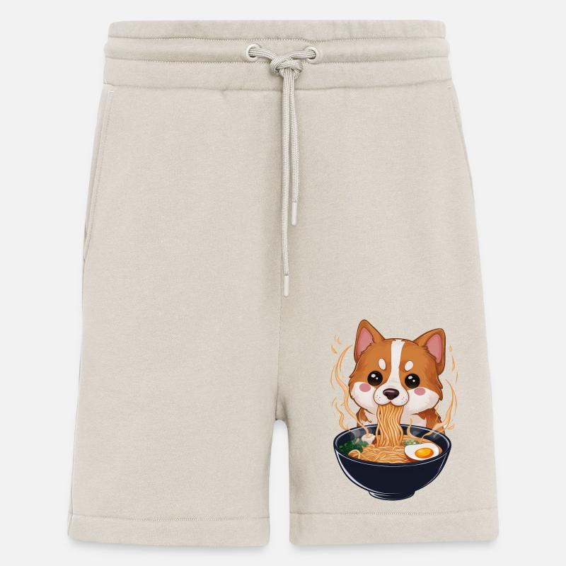 Chien Kawaii mangeant des ramen - Short bio décontracté fabriqué en UE - WARM CLAY