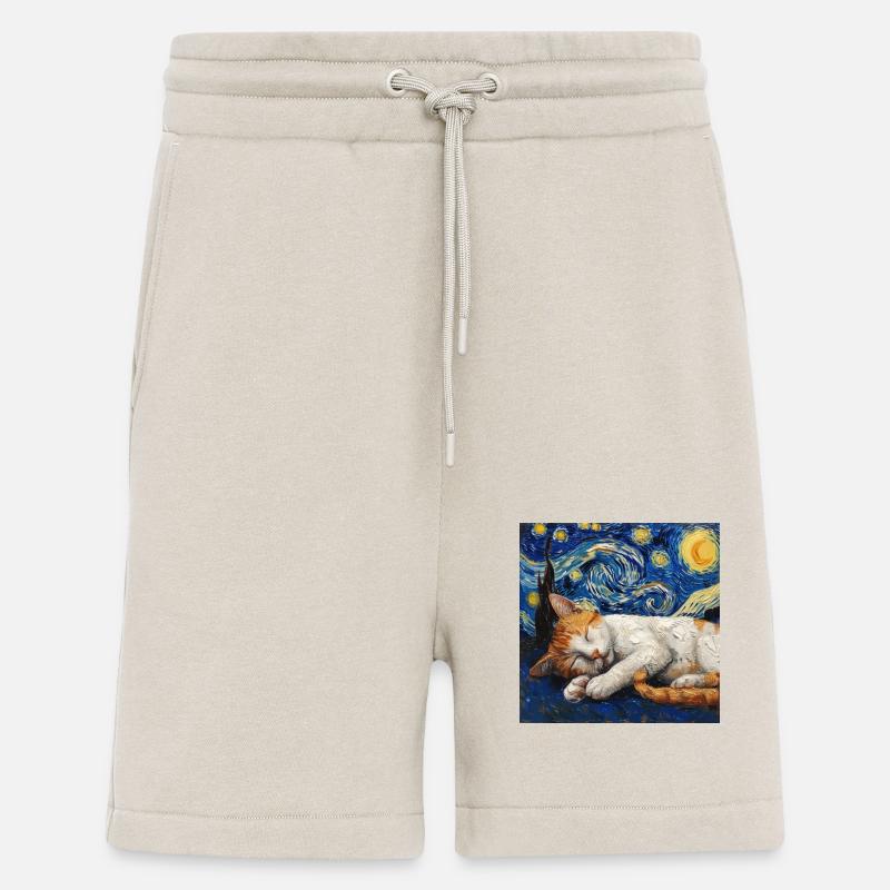 Chat Van Gogh Nuit étoilée - Short bio décontracté fabriqué en UE - WARM CLAY