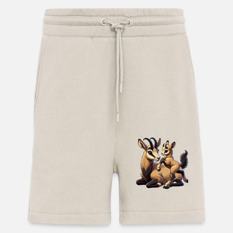 Ädelstenar klättrande get leker med unga - Organic Relaxed Shorts Made in EU - WARM CLAY