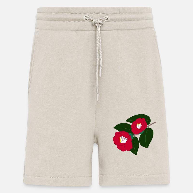 zwei rote Kamelienblüten - Shorts - made by SPREAD - WARM CLAY