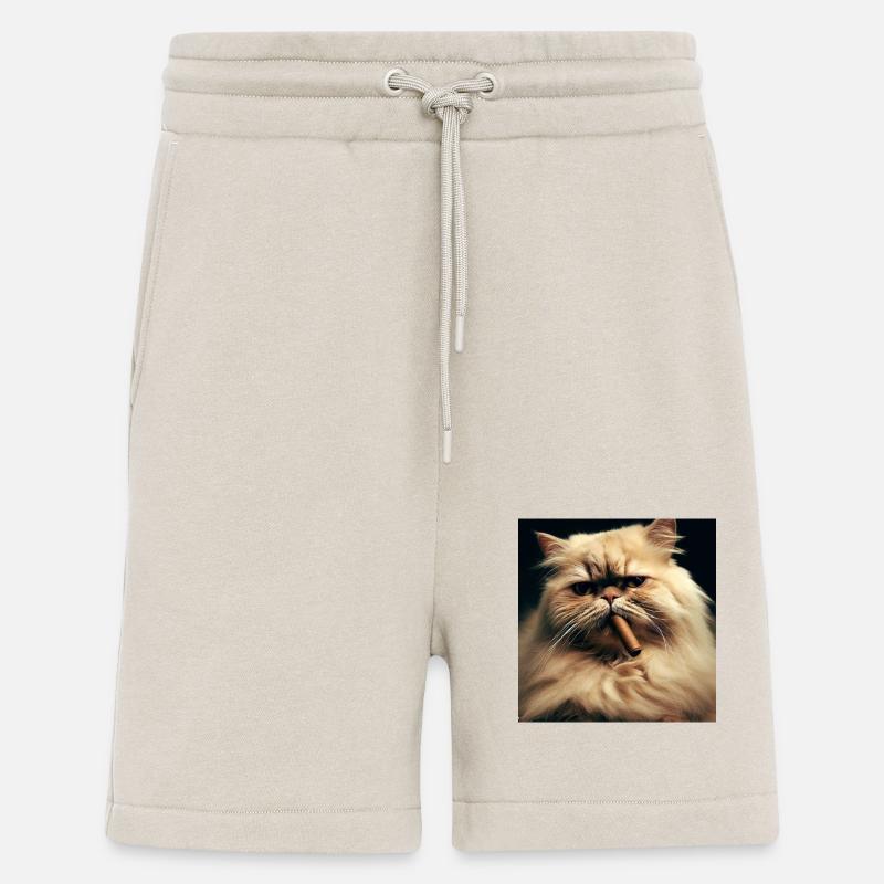 Chat persan Negan avec cigare - Short bio décontracté fabriqué en UE - WARM CLAY