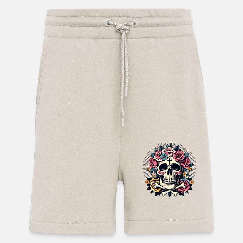 Crâne avec des fleurs - Short bio décontracté fabriqué en UE - WARM CLAY