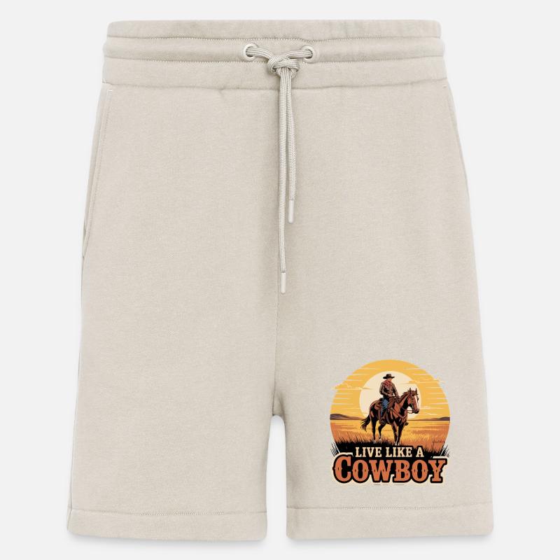 Conception graphique de Cowboy Sunset Ride - Short bio décontracté fabriqué en UE - WARM CLAY