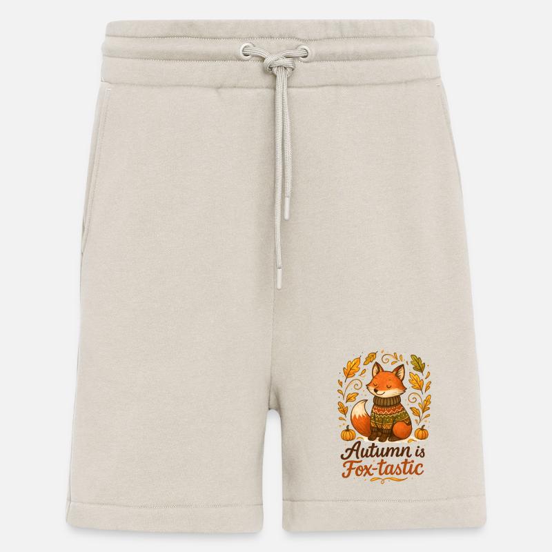 Renard automnal avec pull et citrouilles - Short bio décontracté fabriqué en UE - WARM CLAY