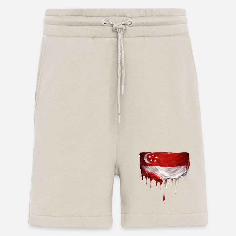 Drapeaux de Singapour dégoulinant d’art - Short bio décontracté fabriqué en UE - WARM CLAY