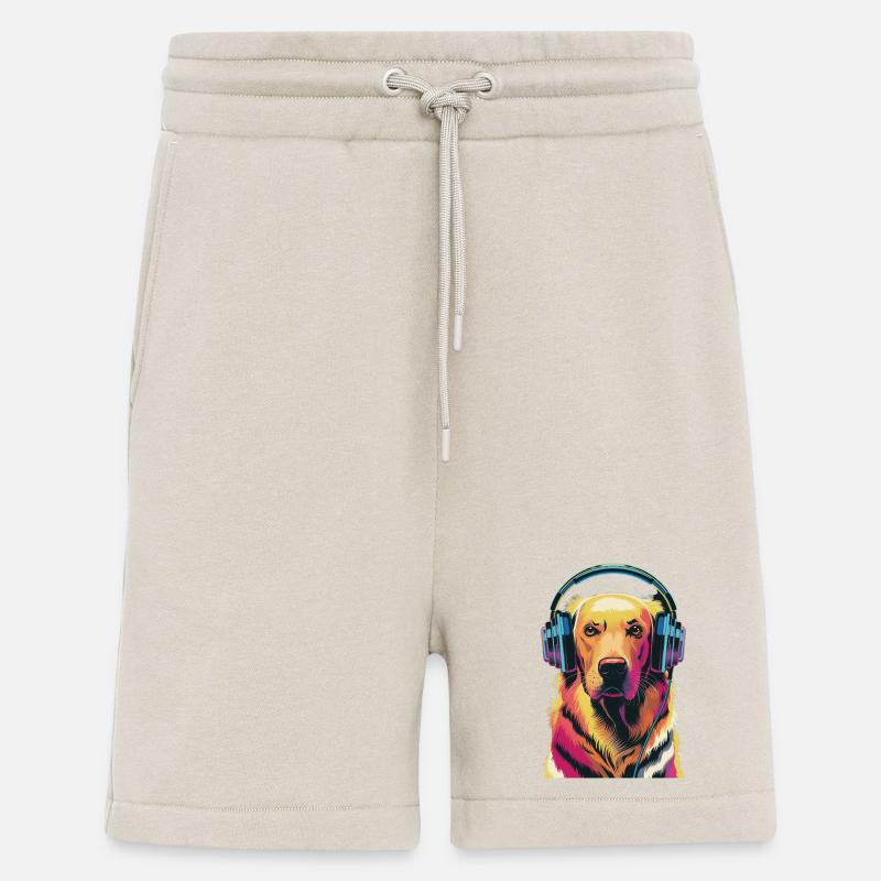 Golden Retriever avec des écouteurs - Short bio décontracté fabriqué en UE - WARM CLAY
