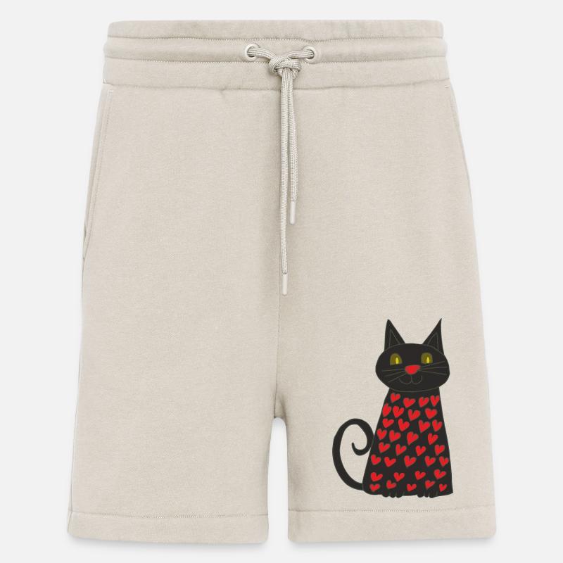 Chat Noir avec Cœurs - Short bio décontracté fabriqué en UE - WARM CLAY