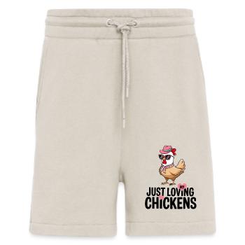 J’aime mes poulets - Dessin animé drôle de poulets - Short bio décontracté fabriqué en UE - WARM CLAY - Devant