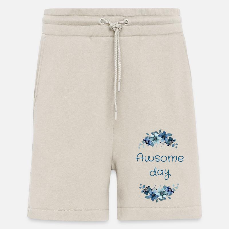 Journée géniale (fleurs bleues) - Short bio décontracté fabriqué en UE - WARM CLAY