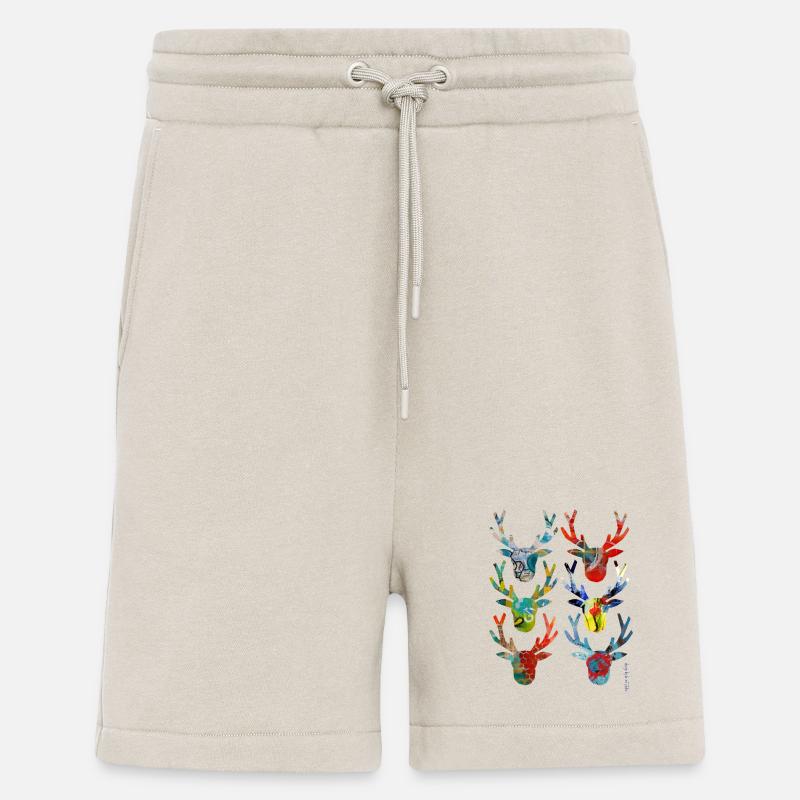 Teste di cervo colorate astratte - Pantaloncini ecologici casual Made in UE - WARM CLAY