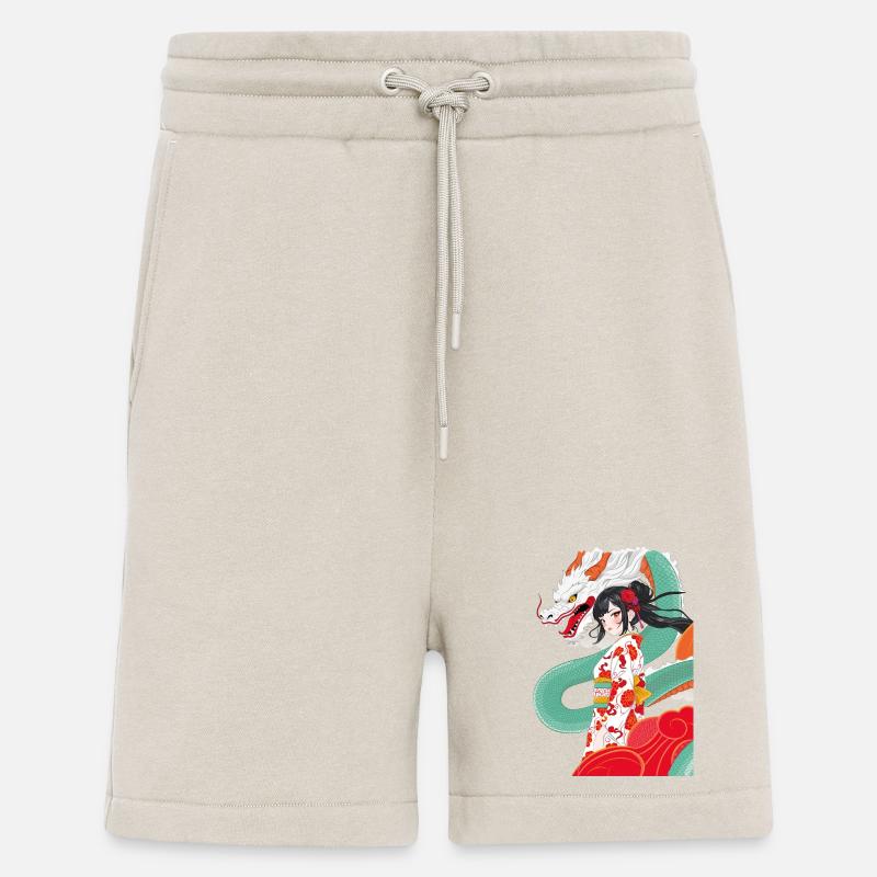 Anime-Stil-Geisha mit Drachen - Shorts - made by SPREAD - WARM CLAY