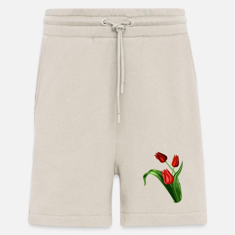 Illustration élégante de tulipes rouges - Short bio décontracté fabriqué en UE - WARM CLAY