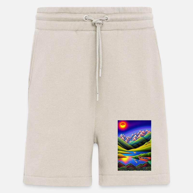 Landschaft mit See, Boot und Berge - Shorts - made by SPREAD - WARM CLAY