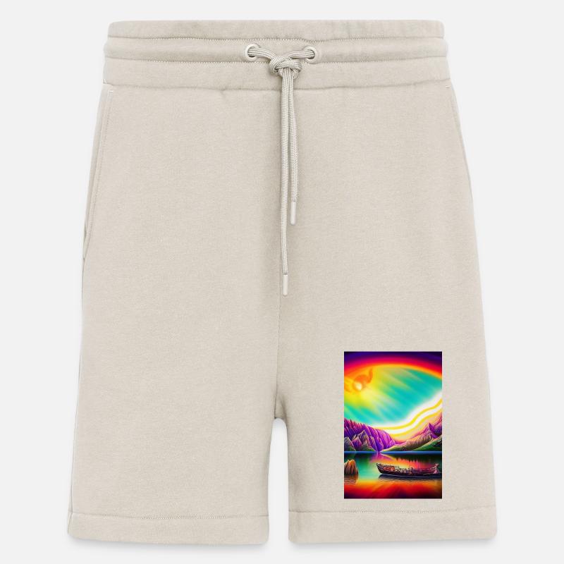 Landschaft mit See, Boot und Berge - Shorts - made by SPREAD - WARM CLAY