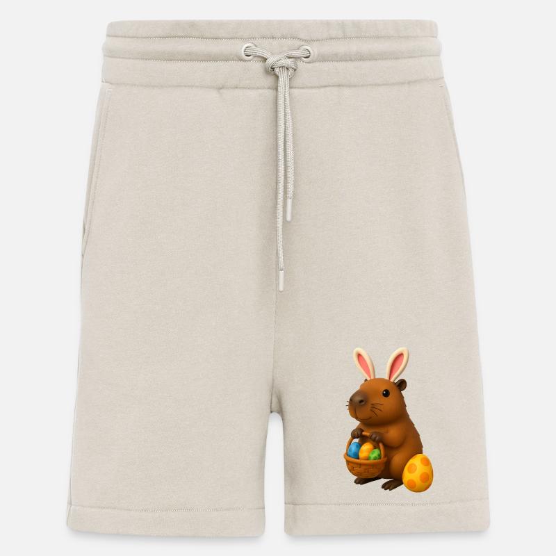 Osterhasen-Capybara mit Körbchen mit bunten Eiern - Shorts - made by SPREAD - WARM CLAY
