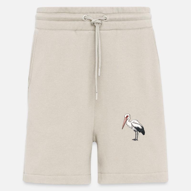 Fière cigogne blanche en pose - Short bio décontracté fabriqué en UE - WARM CLAY