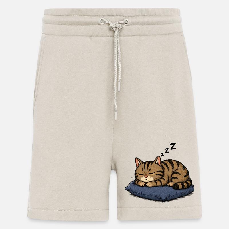 Chat endormi sur l’oreiller - Short bio décontracté fabriqué en UE - WARM CLAY