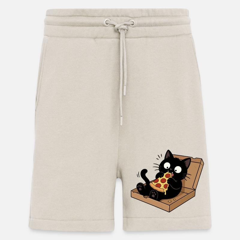 Black cat enjoying pizza - Shorts - made by SPREAD - WARM CLAY