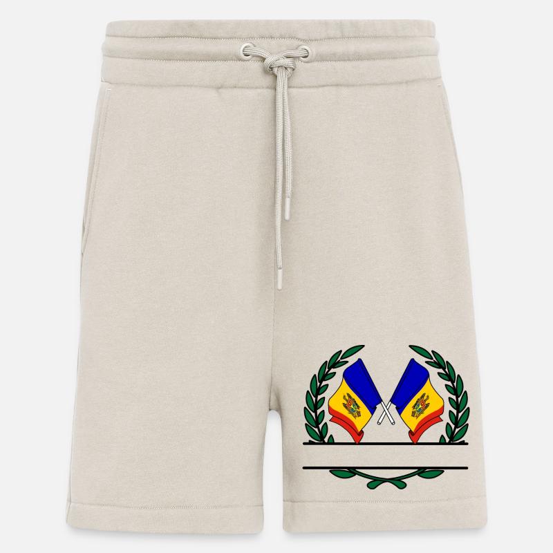 Drapeaux Moldavie couronne de laurier bannière - Short bio décontracté fabriqué en UE - WARM CLAY