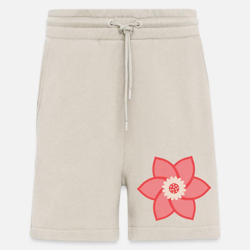 Fleur rouge rose et crème - Short bio décontracté fabriqué en UE - WARM CLAY
