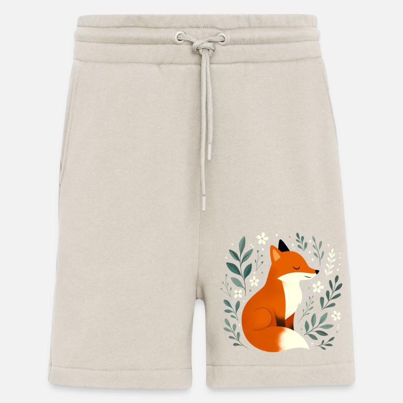 Renard avec des fleurs - Short bio décontracté fabriqué en UE - WARM CLAY