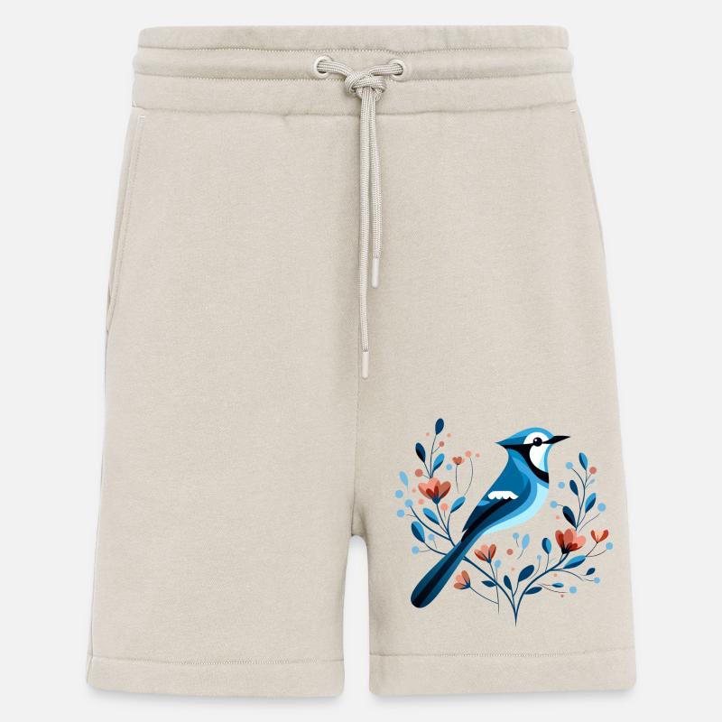 Geai bleu avec des fleurs - Short bio décontracté fabriqué en UE - WARM CLAY