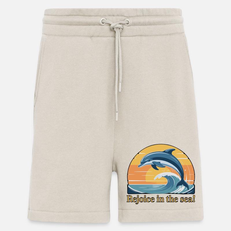 Dauphins sautant au coucher du soleil - Short bio décontracté fabriqué en UE - WARM CLAY