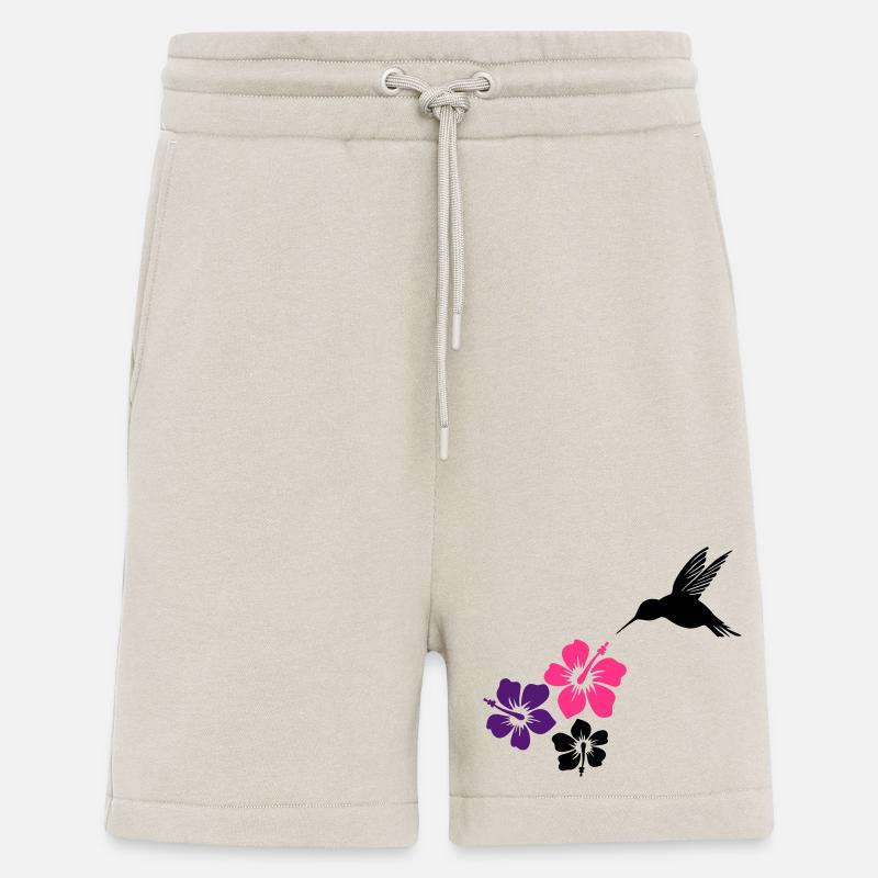 Colibri avec des fleurs d'hibiscus - Short bio décontracté fabriqué en UE - WARM CLAY