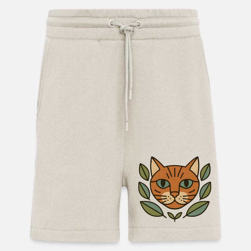 Cat's head in a leaf wreath - Shorts - made by SPREAD - WARM CLAY